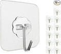 12 Pack Adhesive Wall Hooks Heavy Duty No Drill Clear Sticky Hooks, 33LB | Waterproof Transparent Sticky Hooks for Hanging, 33lbs Max Load No Damage,Ideal for Towel,Coat,Bathroom,Kitchen,Home by Jwxstore