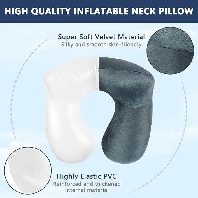 flintronic Inflatable Travel Pillow, Inflatable Travel Pillow for Airplane, Soft Velvet Neck Support, Lightweight Ergonomic Sleeping Neck Pillow for Airplane, Car, Train, Office, Camping (Grey) - Image 4