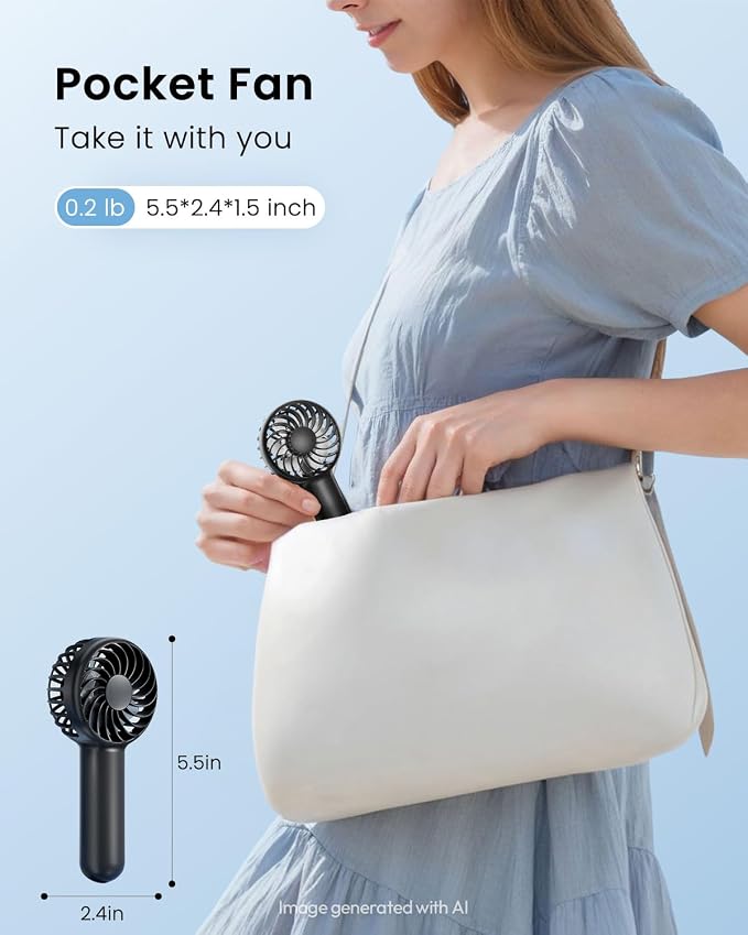 Gaiatop Mini Portable Handheld Fan, Travel Essentials for Women Girl Black | 3 Speed Powerful, Battery Operated, Small USB Rechargeable, 3.3 oz Small Personal Fan for Makeup Eyelash Camping Beach Cruise - Image 3