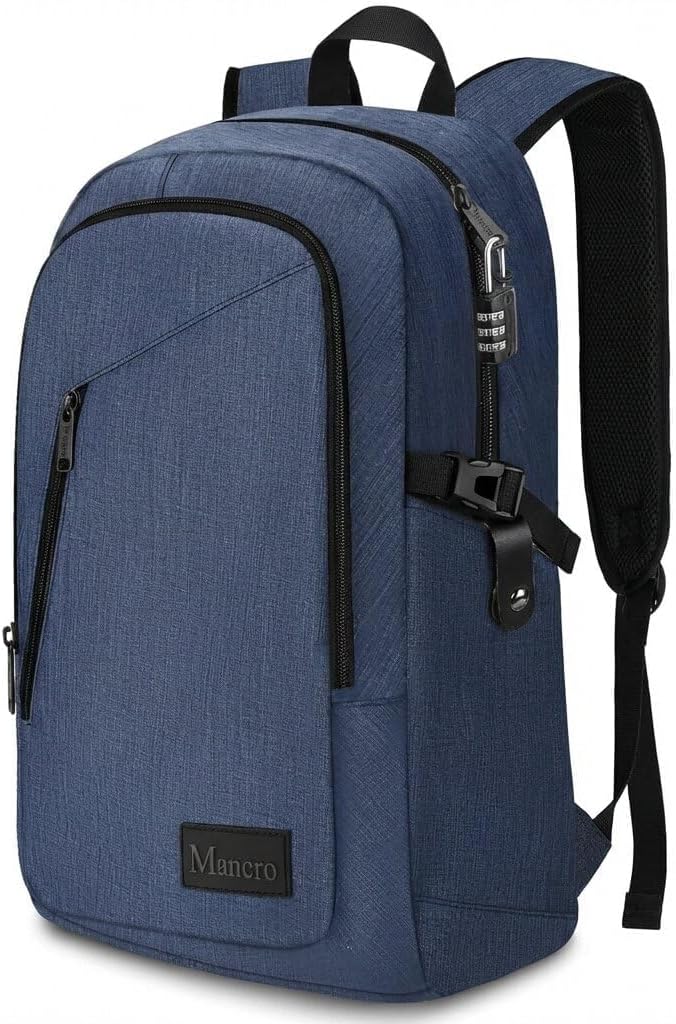 Mancro Laptop Backpack, 15.6 Inch Business Backpack Anti Theft Computer Bag | Water Resistant Travel Business Backpack with Lock and Laptop Compartment Fits 15.6 Inch Laptop for Men Women, Blue - Image 5