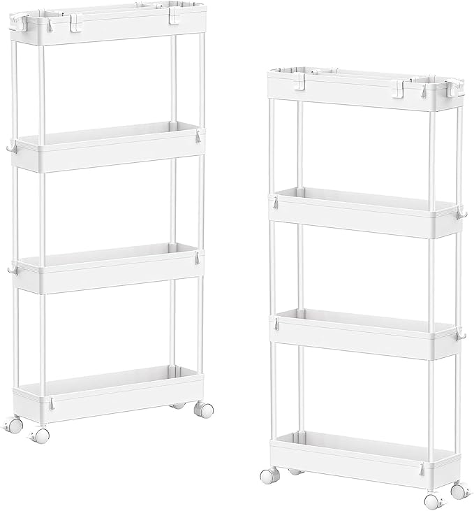 2-piece Set Slim Storage Cart 3 Tier,Bathroom Organizer Rolling Utility,Mobile Shelving Unit Slide Out for Office, Kitchen, Laundry Room & Narrow Places by Home
