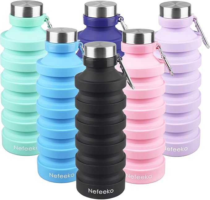 Nefeeko Collapsible Water Bottle, Reuseable BPA Free Silicone Water Bottles | 27oz Foldable Water Bottles for Travel Gym Camping Hiking, Portable Leak Proof Sports Water Bottle with Carabiner - Image 7