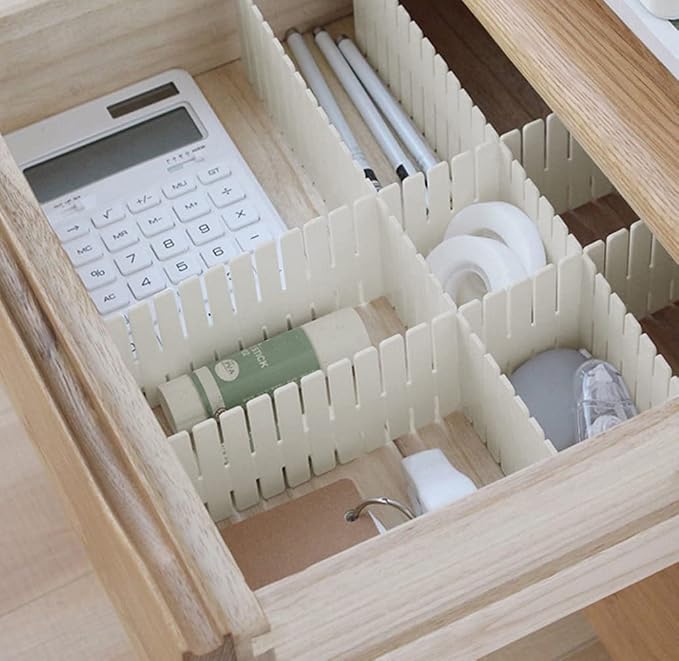 44Pcs Drawer Dividers with Fixing Buckle, Adjustable Drawer Organizer Storage Separator for Clothes, Cutlery, Socks, Underwear, Makeup, Dresser, Kitchen, Bedroom, Office, Bathroom, 14.5 * 2.75in - Image 8