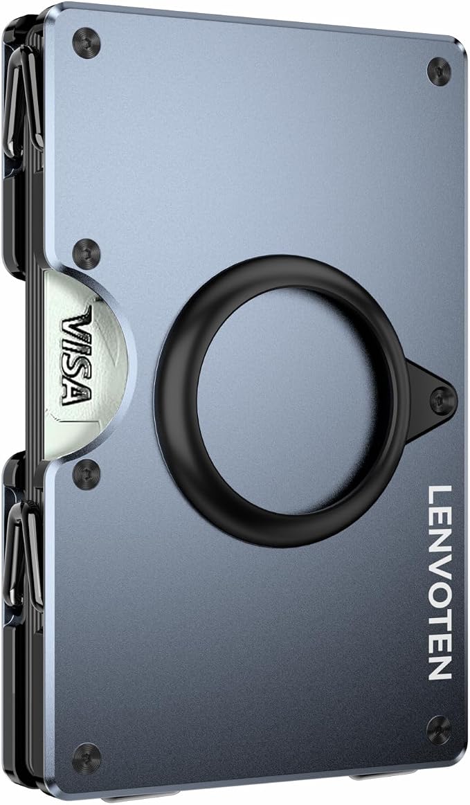 Lenvoten Upgraded Hinged Minimalist Wallet for Men, AirTag Compatible | Slim Metal Aluminum, RFID Blocking Credit Card Holder & Money Clip Holds 20 Cards, Premium Scratch-Resistant Finish by Lenvoten