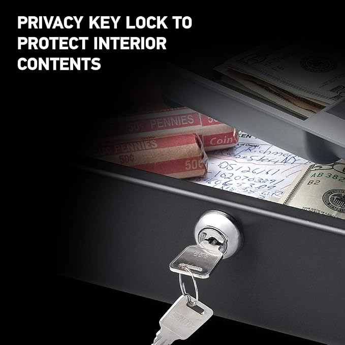 SentrySafe Black Money Saving Box with Cash Tray and Key Lock, Portable Safe Box with Carrying Handle, 0.21 Cubic Feet, 3.75 x 12 x 9.3 Inches, CB-12, (Pack of 3) - Image 4