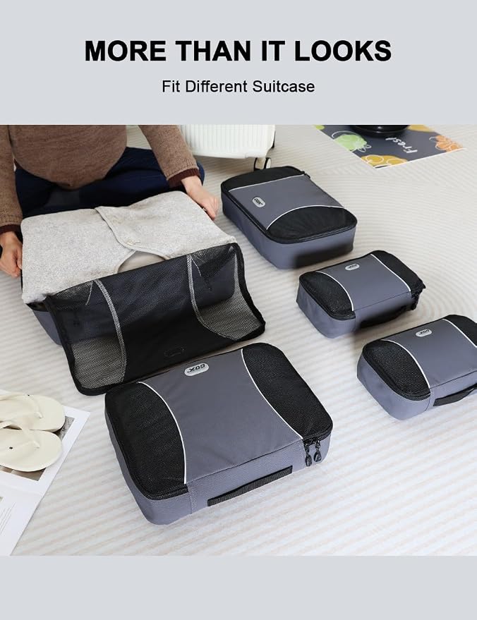 GOX Ultra Light 5 piece Packing Cubes Travel Luggage Organizer 1 Large 2 Medium 2 Small - Image 7