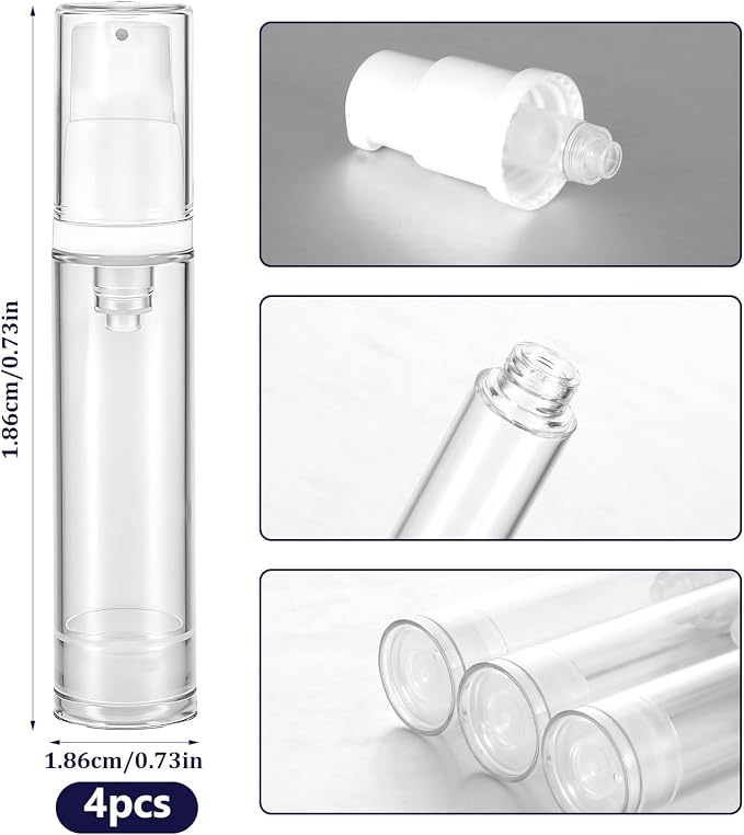 4 Pcs Empty Airless Pump Bottles, Refillable Clear Travel Pump Bottle | Lotion Container Vacuum Cosmetic Container Press Pump Bottle for DIY Foundation Gel Lotion Moisturiser Shampoo Toiletry(10ml) - Image 2