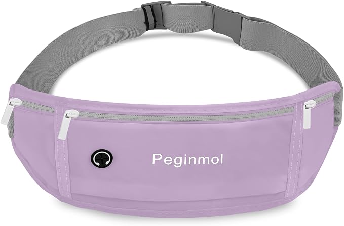 Slim Running Belt Fanny Pack, Waist Pack Bag for Women Men, Running Pouch for Phone Waterproof Reflective with 3 Pouches, Running Phone Holder for Sports, Traveling (Purple) by Peginmol