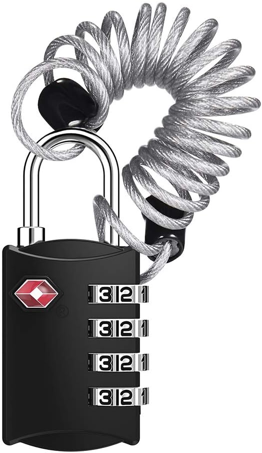ZHEGE Luggage Lock, TSA Approved Travel Lock, 30In Flexible Cable (Black) | 4 Digit Combination Padlock for Suitcase, Backpack, Cabinet, Drawer by ZHEGE