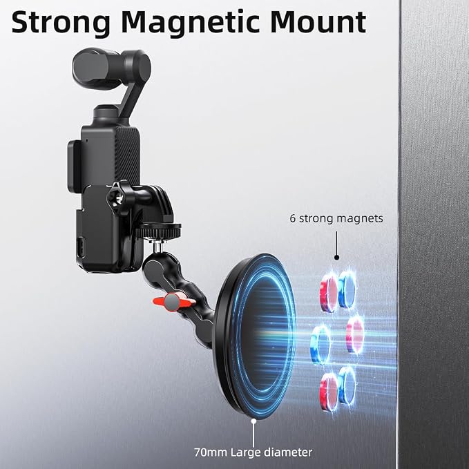 Pocket 3 Magnetic Camera Mount,Magnetic Mount Stand with Magic Arm Compatible with DJI Osmo Pocket 3,Insta360, Heavy-Duty Magnet Base Stand with 1/4"-20 Thread for Gym, Car Mounting - Image 3