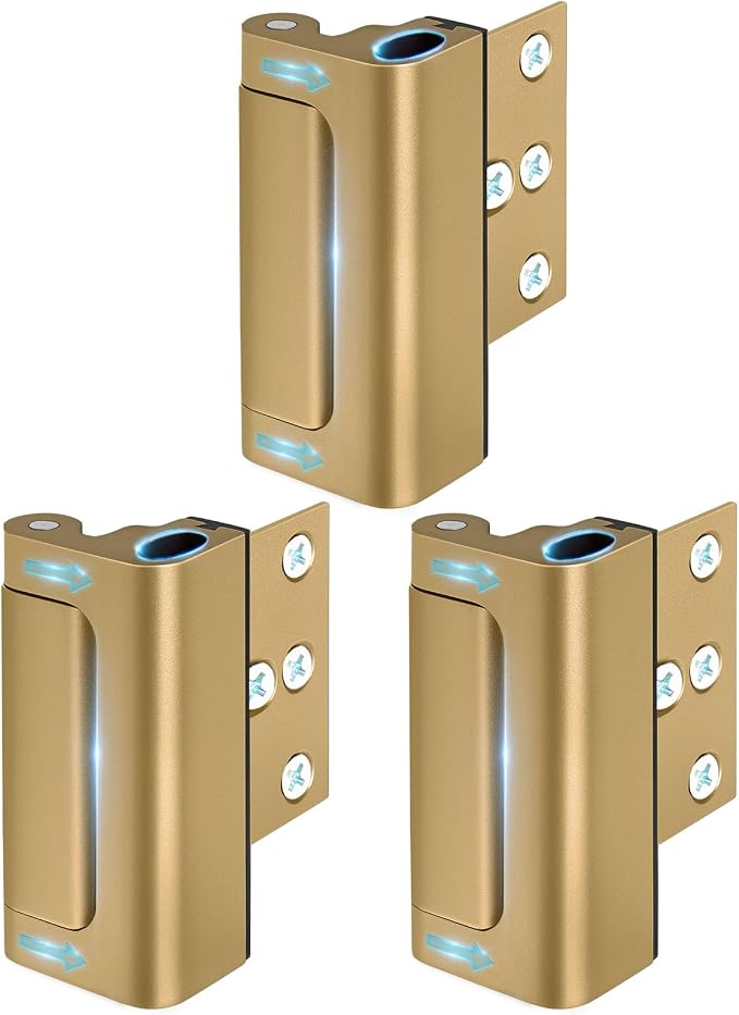 Home Security Door Reinforcement Lock Child Proof Kids Safety Gold 3 Pack | Door Locks for Kids Safety Front Door Latch Flip Door Guardian Security Device Top Lock Toddler Proof No Drill Prevent Entry by WINONLY