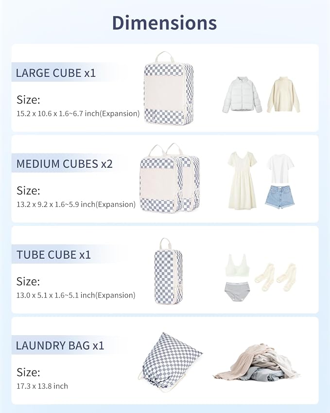 Narwey 6 Set Compression Packing Cubes for Travel Women Men, Travel Cubes for Carry On Suitcase, Durable Compression Luggage Organizer Bags - Image 4