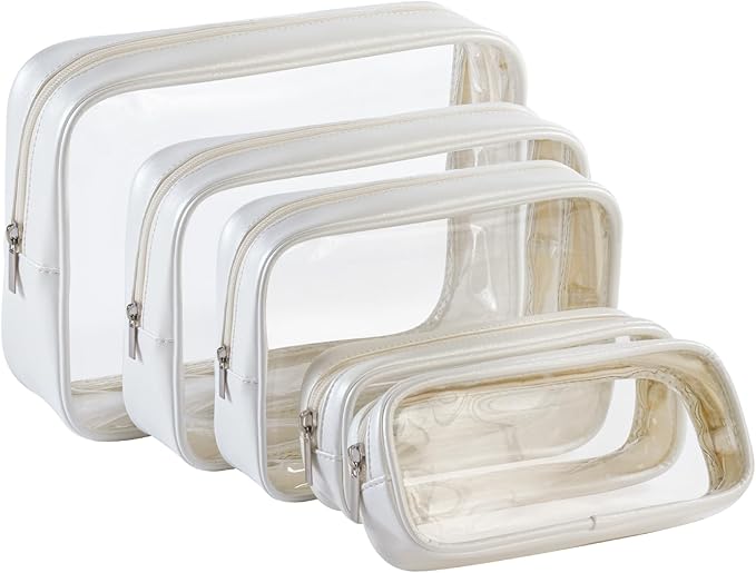 Remobia Hicol TSA Approved 5-Piece Diaper Bag Organizer Pouch Set Clear Waterproof TPU Kids Toiletry Storage Set Travel Packing Clutch Cube Bags for Baby Nursing(Pearl White Leather) by Remobia+Hicol