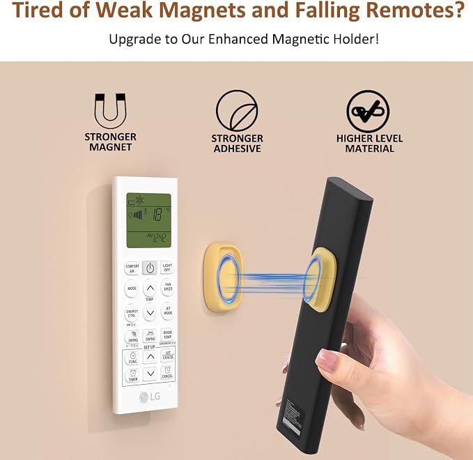 Tiizze 5 Pack Upgraded Magnetic Remote Control Holder Wall Mount - Enhanced N52 Magnets & Stronger Adhesive, No-Drill Remote Organizer for TV/Fan/AC Remotes - Image 2