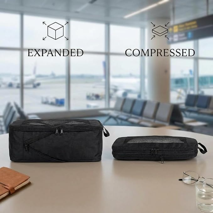 G-FORCE 3PC Compression Mesh Mid-Rectangular Packing Cube Set Black Color | Space Saver Travel Organizer | Luggage Compression Cubes - Image 5