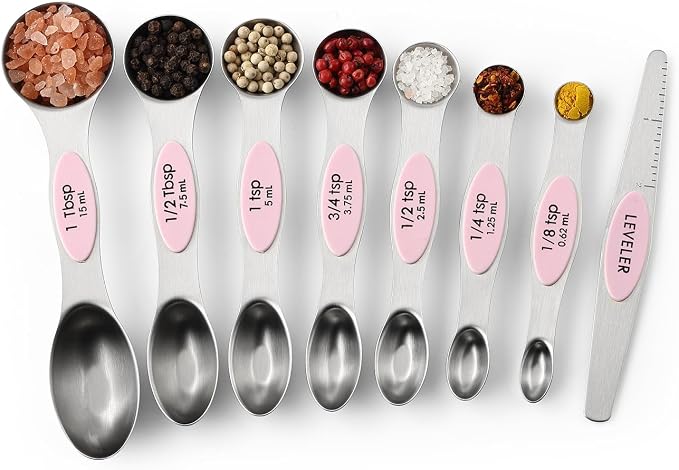 Spring Chef Stainless Steel 8 Magnetic Measuring Spoons Set, Pink Lemonade | Dual Sided Metal Teaspoon & Tablespoon Measuring Spoons with Leveler for Dry & Liquid Ingredients, Fits in Kitchen Spice Jars - Image 9