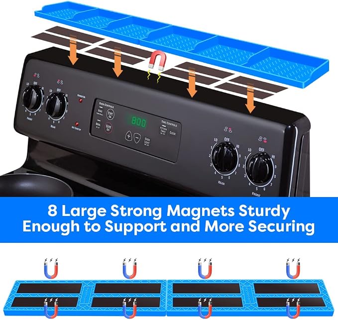 Hydream Stove Top for Shelf Silicone,30 Inch Magnetic Over the Stove Spice Rack of Shelf,Kitchen Organizer Magnet Above Stovetop Flat Back of Storage Suctioned-Blue - Image 3
