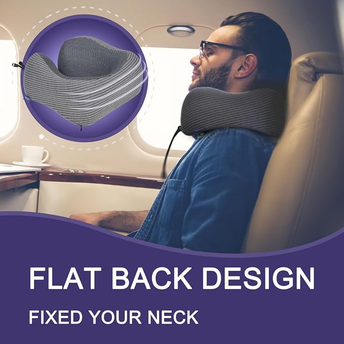 napfun Neck Pillow for Travel with Travel Pouch, Sleep Mask & Earplugs, Memory Foam Airplane Pillow for Headrest Sleep with Eyeshades, Plane Essentials with Eye Blindfold, Dark Gray Striped Kit - Image 5