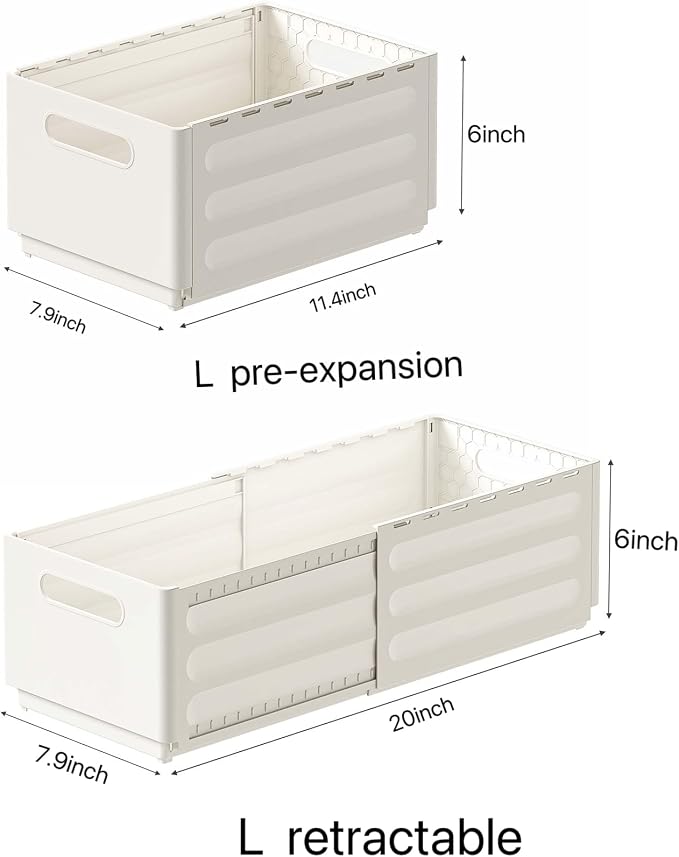 2 Pack Expandable Plastic Storage Boxes, Multi-Purpose Folding Organizer, Drawer Storage Divider For Bedroom, Kitchen And Snack Storage (L) - Image 3