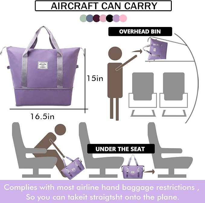INVODA Travel Duffel Bag For Women and Men Waterproof Expandable Weekender Overnight Carry On Tote Bag Dry Wet Separation Swim Sports Travel Gym Bag (Purple) - Image 5