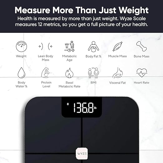 Wyze Smart Bathroom Scale & Body Analyzer, Bluetooth, 400 lbs, Black | Tracks 12 metrics, Crisp LED Display, Sync with Fitness Apps, Heart Rate Tracking, Auto-Recognition & Sharing - Image 2