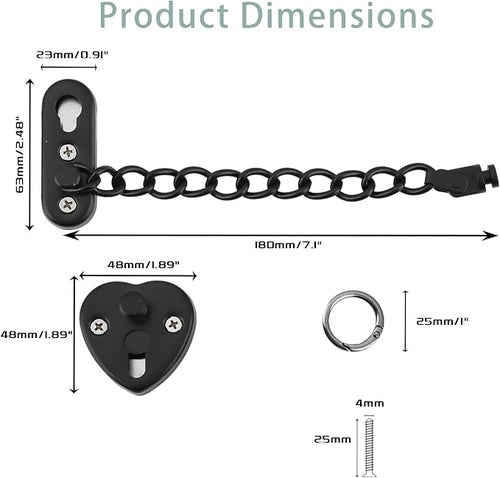 Alise Door Chain Lock, Matte Black Adjustable Child Proof Security Door Lock for Apartment | Stainless Steel Chain Door Lock,Heart-Shaped Design Press-To-Unlock Heavy Duty Chain Lock For Barn Bedroom & Travel - Image 2