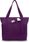 TOPDesign 6-Pack Canvas Tote Bags with an External Pocket, Reusable Grocery Shopping Bags, Top Zipper Closure, Daily Essentials (Purple) by TOPDesign