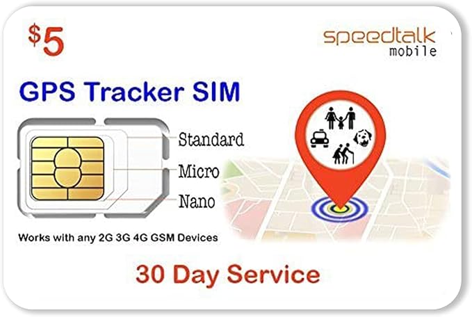 $5Prepaid SIM Card for 5G 4G LTE GPS Trackers for Pet s, Kids, Senior, Vehicle OBD, IoT, Car Tracker Devices | 30 Days Wireless Service in The USA by SpeedTalkMobile