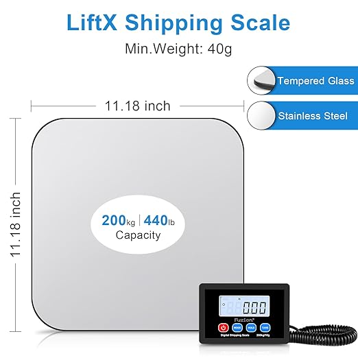 Fuzion Shipping Scale, 440LB x 10g Postal Scale - LiftX, Hold/Tare Function | High Accuracy, Easy Use, Digital Postal Shipping Scale for Packages, Luggage, Mailing, Postage, Battery & AC Adapter Included - Image 2