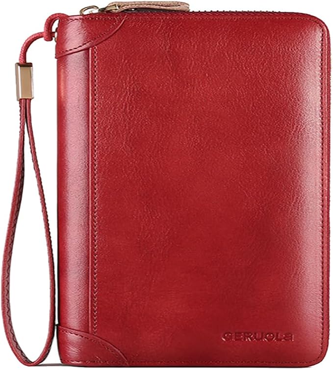 Card Bag Cowhide Wallet Men Coin Purse RFID Blocking Card Case Portable Card Holder Coin Bag Pouch with 12/20/30/45 Card Slots Red C by PORRASSO