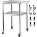 VEVOR Stainless Steel Prep Table, 24 x 24 x 33.5 Inch, 600lbs Load Capacity Heavy Duty Metal Worktable with Adjustable Undershelf & Universal Wheels, Commercial Workstation for Kitchen Garage Backyard by VEVOR