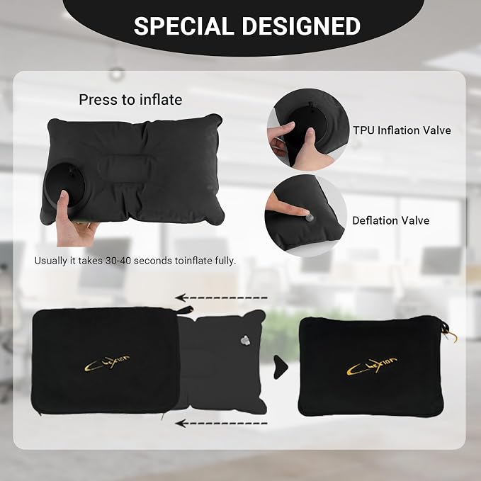 Airplane Travel Blanket with Pillow,300 GSM Soft Fleece Compact Blanket with Carry Bag,Lightweight Travel Blanket for Flights,Black - Image 5