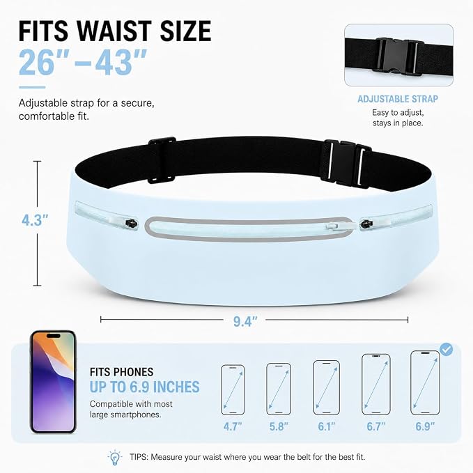 Slim No-Bounce Running Belt - Waterproof Exercise Waist Pack for Marathons, Hiking & Dog Walking - Hidden Travel Money Belt for Phones - Image 3