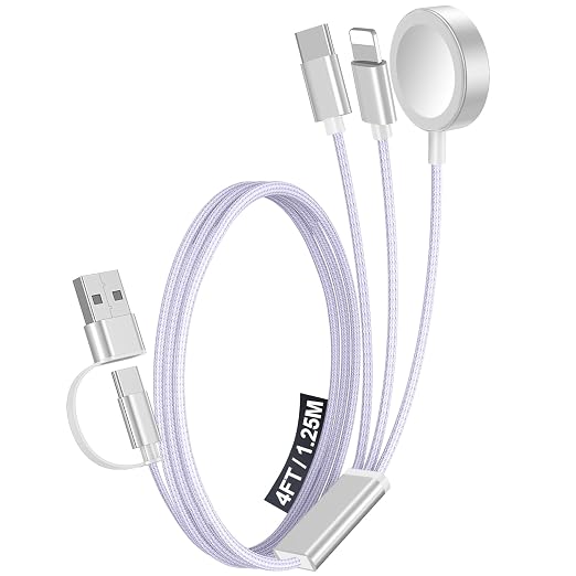 1Pack Travel Essentials for Apple Watch Charger,3-in-2 Multi Charging Cable | Cruise Vacation Camping Essentials for iPhone Charger,Type C/Lightning for iWatch,iPhone 17-12,Xbox Series X&S-4FT Purple by Accessoriesforphoneandelectricproducts