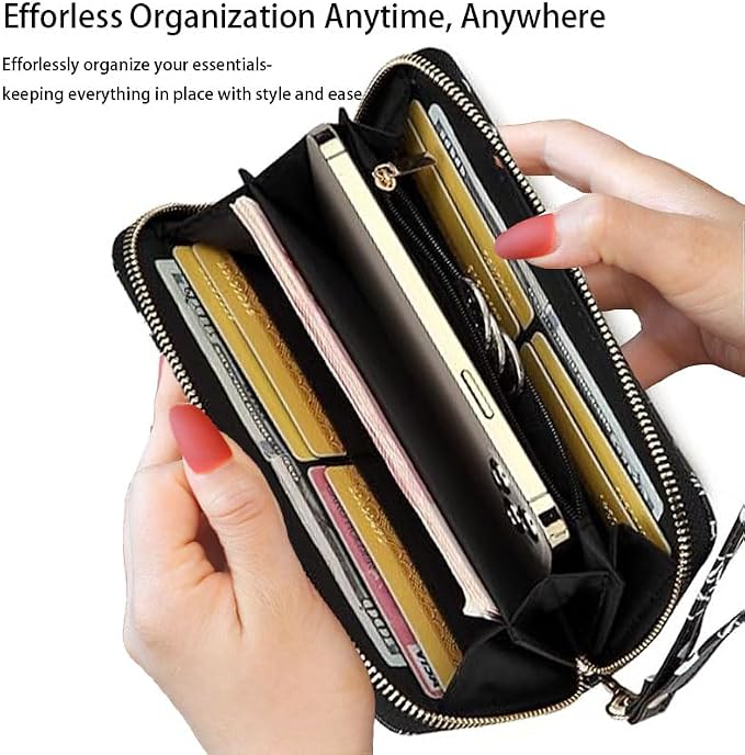 Women's RFID Blocking PU Leather Zip-Around Wallet, Large Capacity Clutch with Phone Holder, Travel Purse & Card Organizer with Removable Wristlet,Watercolor Dinosaur - Image 3