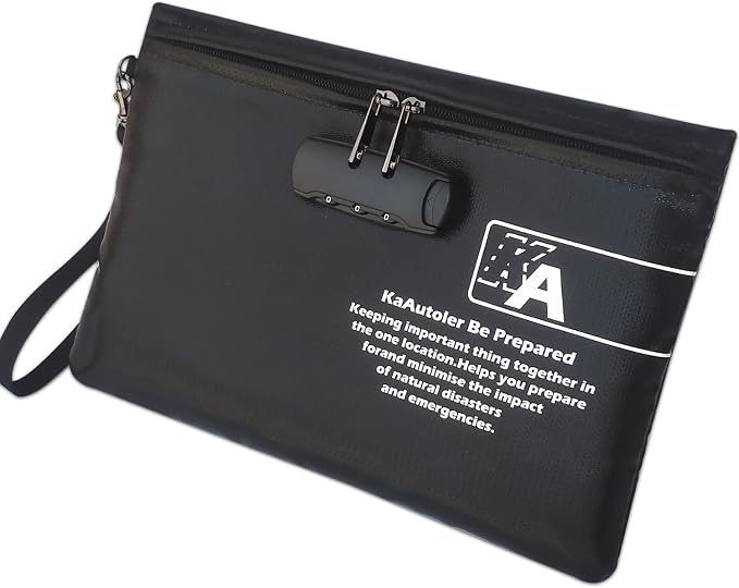 Fireproof Money Bag with Lock KaAutoler Fireproof and Waterproof Cash Bag with Zipper Closure Fireproof Money Pouch Locking Accessories Pouch for Cash (11"*7.5") by KaAutoler