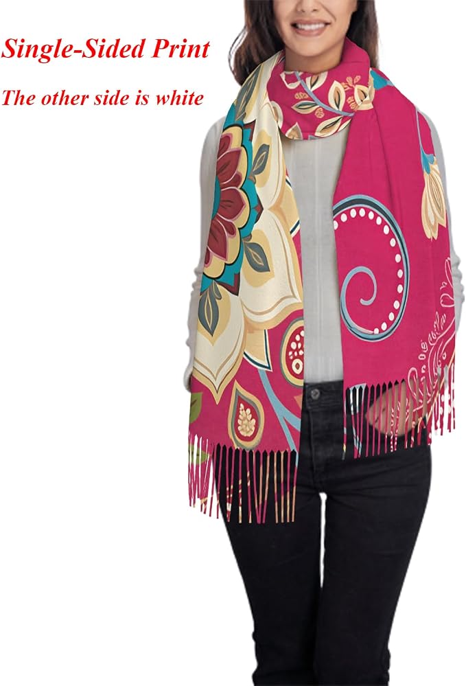 IBILIU Oversize Scarf for Women Floral Flower Purple Prune Color Scarf Tassel Scarves Fall Winter Shawl Wraps - 77.6 x 28.3in - Image 2