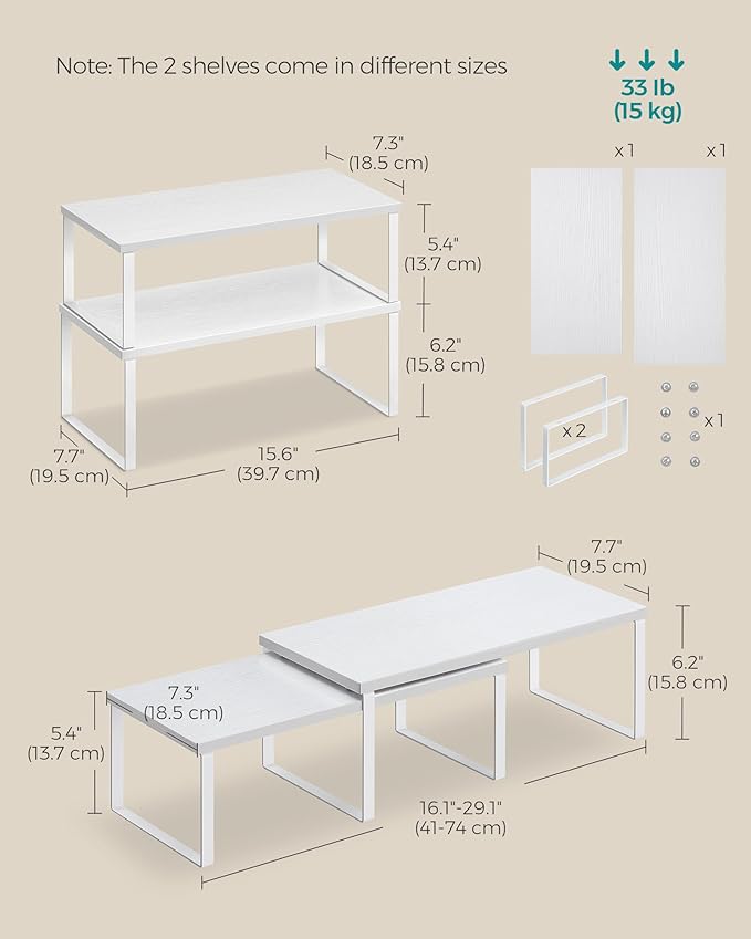 SONGMICS Cabinet Organizer Shelf, Set of 2 Spice Rack, Kitchen Storage | Kitchen Counter Storage Spice Rack, Steel, Particleboard, Snow White and Matte White, BYSTRO Collection UKCS025W01 - Image 6