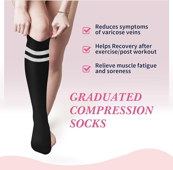 Sooverki Compression Socks for Women & Men 6 Pairs is Best Supportive Knee High Stockings for Circulation, Travel, Nurses - Image 4