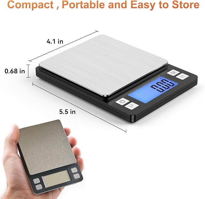 BOMATA 0.01g Small Digital Gram Scale, Upgraded 1kg Jewelry Scale | USB Rechargeable, Larger Display, Hold Function, High Precision, Grams and Ounces for Herb, Coin, Powder,Yeast, Kitchen Black - Image 4