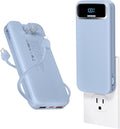 aonidi Portable Charger 12000mAh with Built-in Cables&AC Wall Plug, Blue | PD20W USB C Fast Charging,LED Display External Travel Power Bank,TSA approved Battery Pack for All iPhone,Samsung,Android by AONIDI