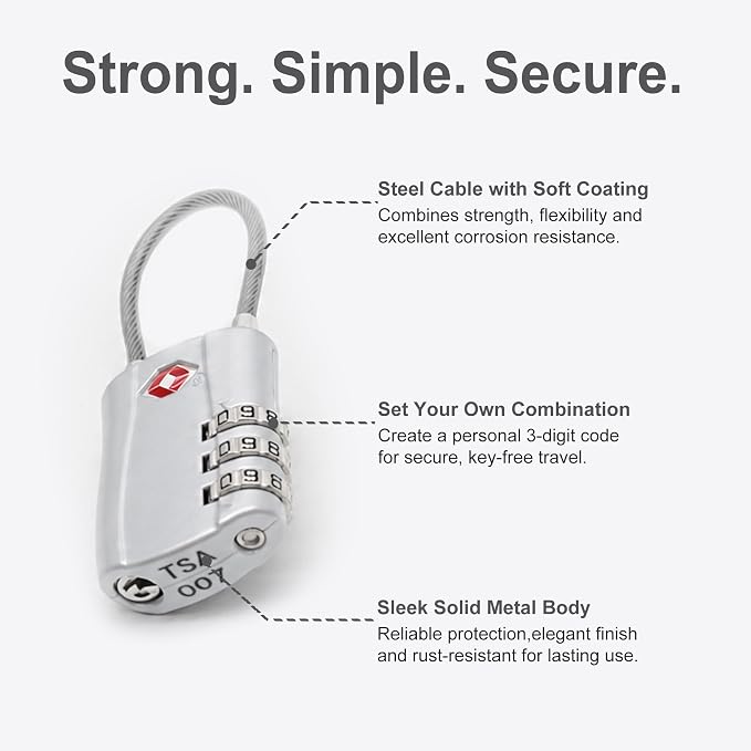 Luggage Locks TSA Approved 2 Pack, Small Padlock Combination, TSA Locks for Luggage, Travel Combo Padlock with Code for Suitcase, Backpack Zipper, Locker, Gun Case, Ammo Can (Black+Silver) - Image 4