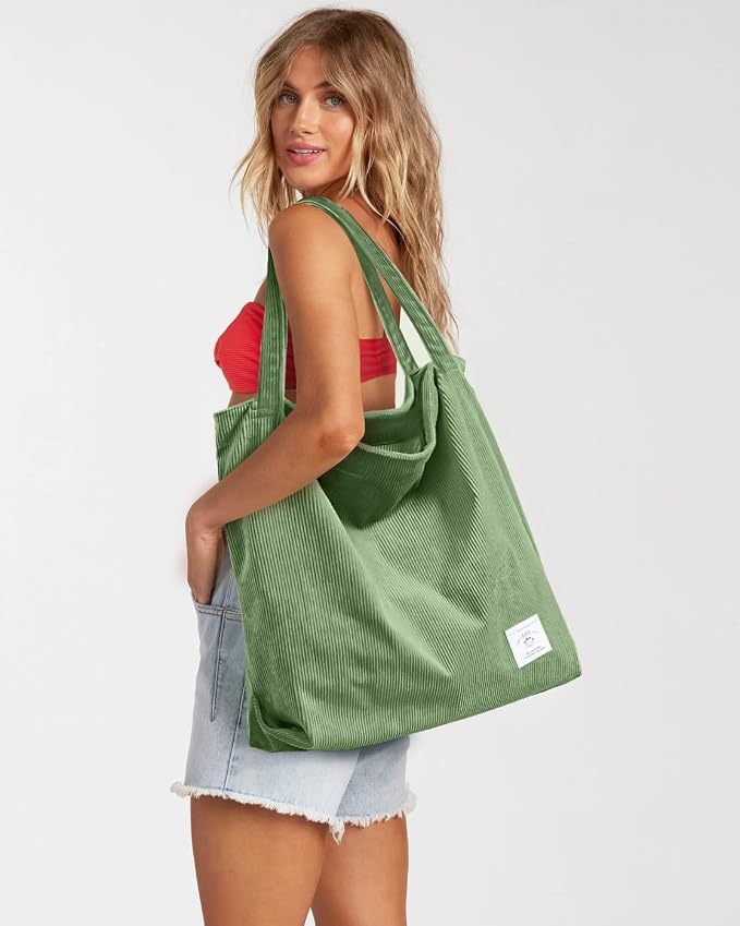 KALIDI Women Corduroy Tote Bag Zipper Casual Tote's Handbag Big Capacity Shoulder Bag with Pockets - Image 2