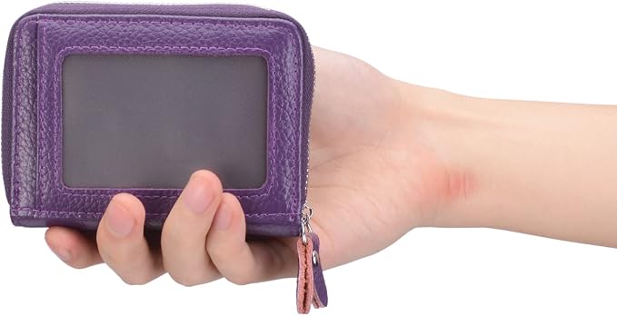 Women's RFID Blocking Leather Zipper Card Wallet Small Purse Credit Card Case Holder for Mother Day Gift (Purple) - Image 5