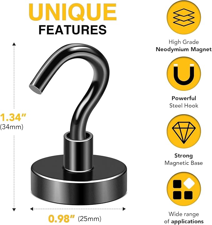 DIYMAG Magnetic Hooks, Strong Magents 4 Pack 85lbs for Cuise Cabins Black | 2026 Ship Essentials Heavy Duty Strong Refrigerator Fridge Magnets for Classroom Kitchen Grills Beach Vacation Home - Image 2