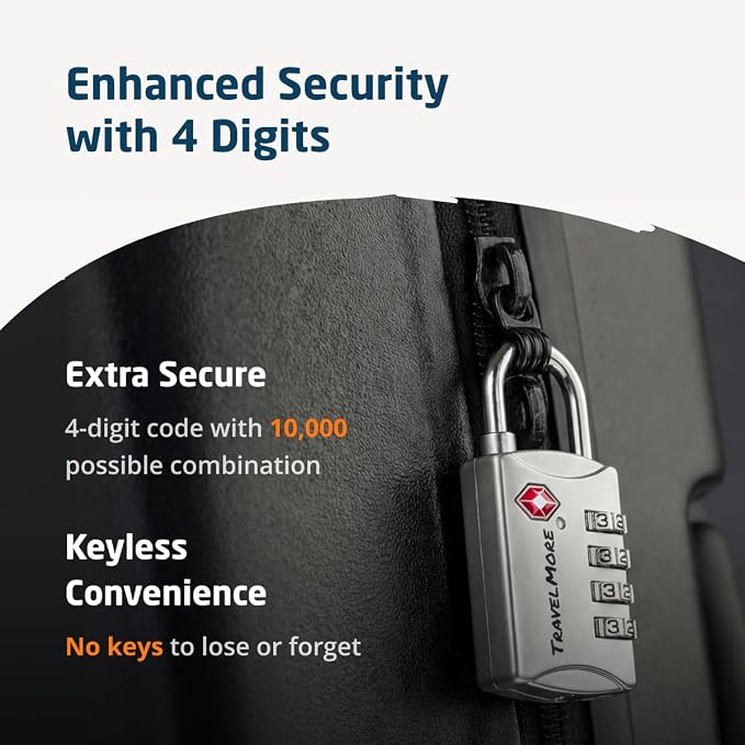 Luggage Locks TSA Approved, 4-Digit Travel Combination Locks | TSA Accepted, Easy to Use, Compact, Lightweight, Durable, Zinc Alloy Body, for Suitcases, Backpacks, Zippers, 5-Pack, Silver - Image 7