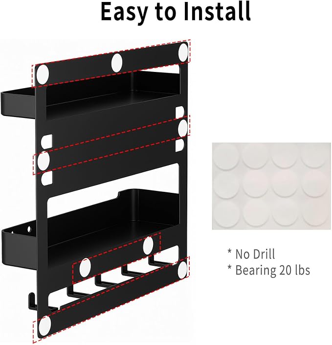 Bedside Wall Shelf Organizer with 5 Hooks & Cable Clips, Plastic Adhesive Wall Mount Storage Rack for Phone, Remote, Earphones, Kindle, Bedroom, Dorm, RV (Clear) - Image 6