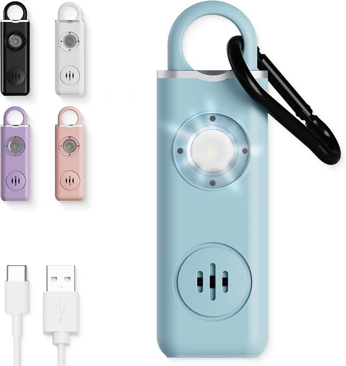 Rechargeable Personal Safety Alarm Keychain, 130dB, USB-C Charging, Blue | 130dB Loud Panic Siren Keychain, Rape Whistle Alternative, LED Light, Carabiner Clip, Low Battery Alert by WETEN