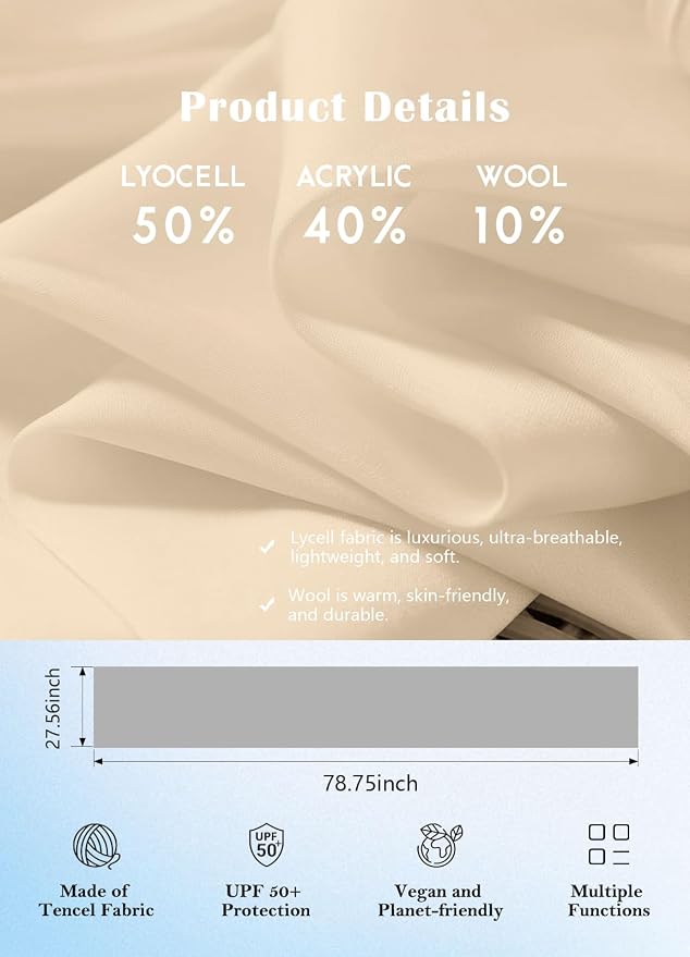 Women's Wool Blend Travel Scarf Lightweight Breathable Wrap Pashmina Airplane Blanket Shawl - Image 6