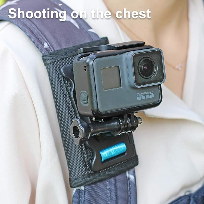 Backpack Shoulder Strap Mount Camera with Adjustable Shoulder Pad and 360 Degree Rotating Base, Bag Belt Holder Clip Compatible with GoPro Hero 13/12/11/9/8, DJI Action 6/5 Pro/4, AKASO and More - Image 5